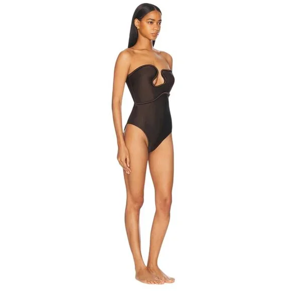 ADRIANA DEGREAS Waves Strapless One Piece Swimsuit in Coffee Medium New Womens